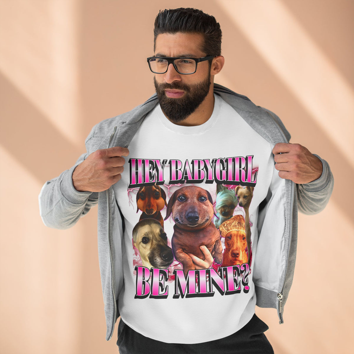 Hey Babygirl, Be Mine? Dog Meme Sweatshirt, Silly Romantic Unisex Jumper