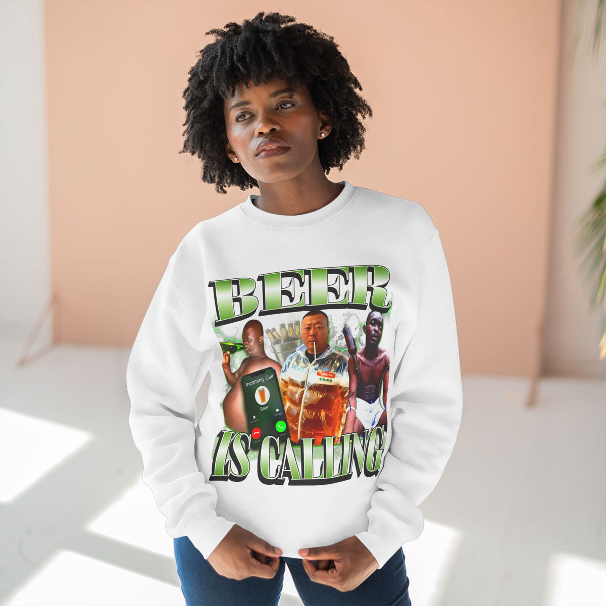 Beer is Calling Unisex Graphic Sweater, Drinking Meme Jumper