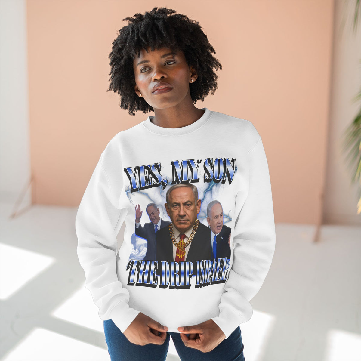 The Drip Israel Crewneck Sweatshirt, Tel Aviv Impressed, Big Yahu Graphic Jumper